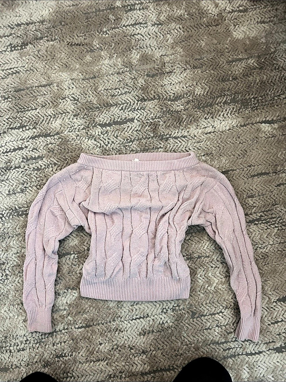 Garage Chenille Off Shoulder Sweater Pink P/S